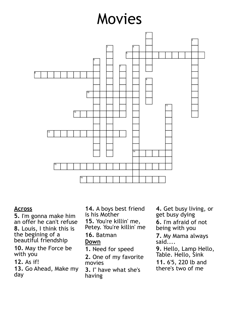 Movies Crossword WordMint