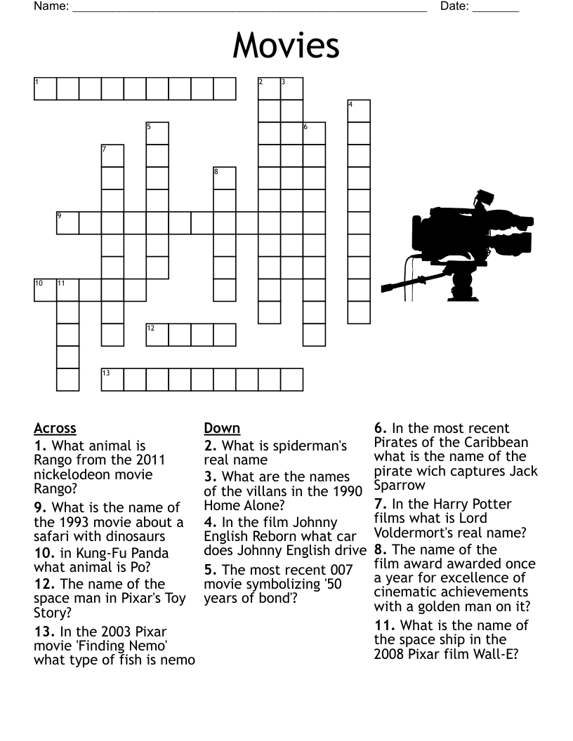 Movie Crossword Printable Movie Crossword Printable