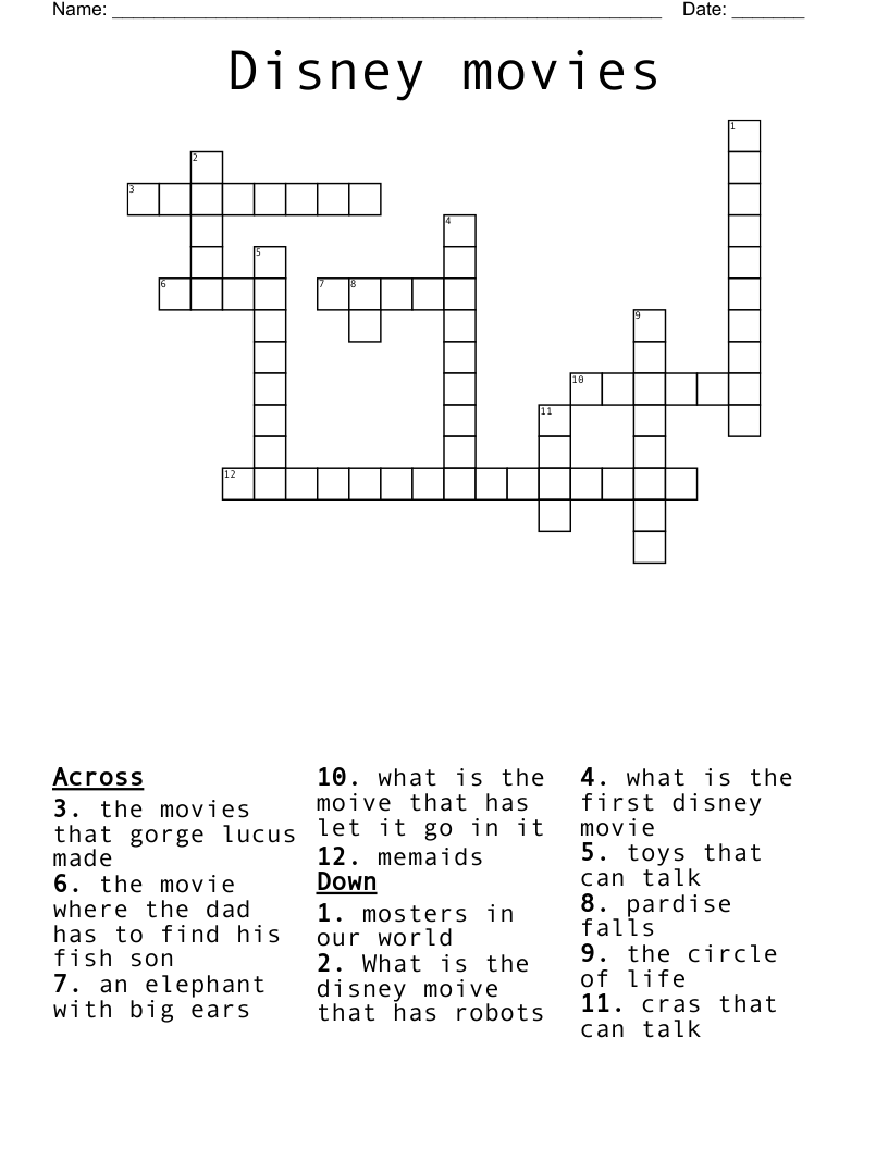 Printable Movie Trivia Crossword Puzzles