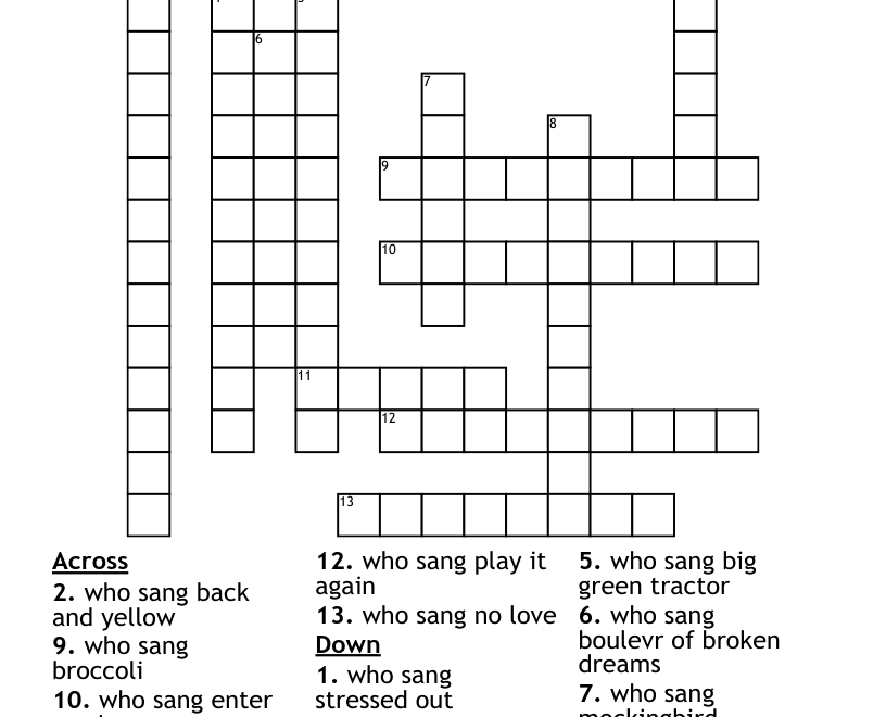 Music Artist Crossword WordMint