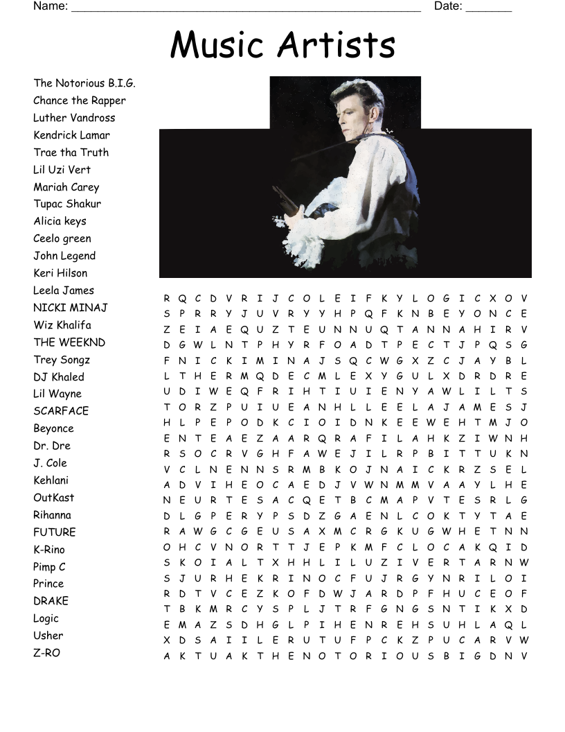 Music Artists Word Search WordMint