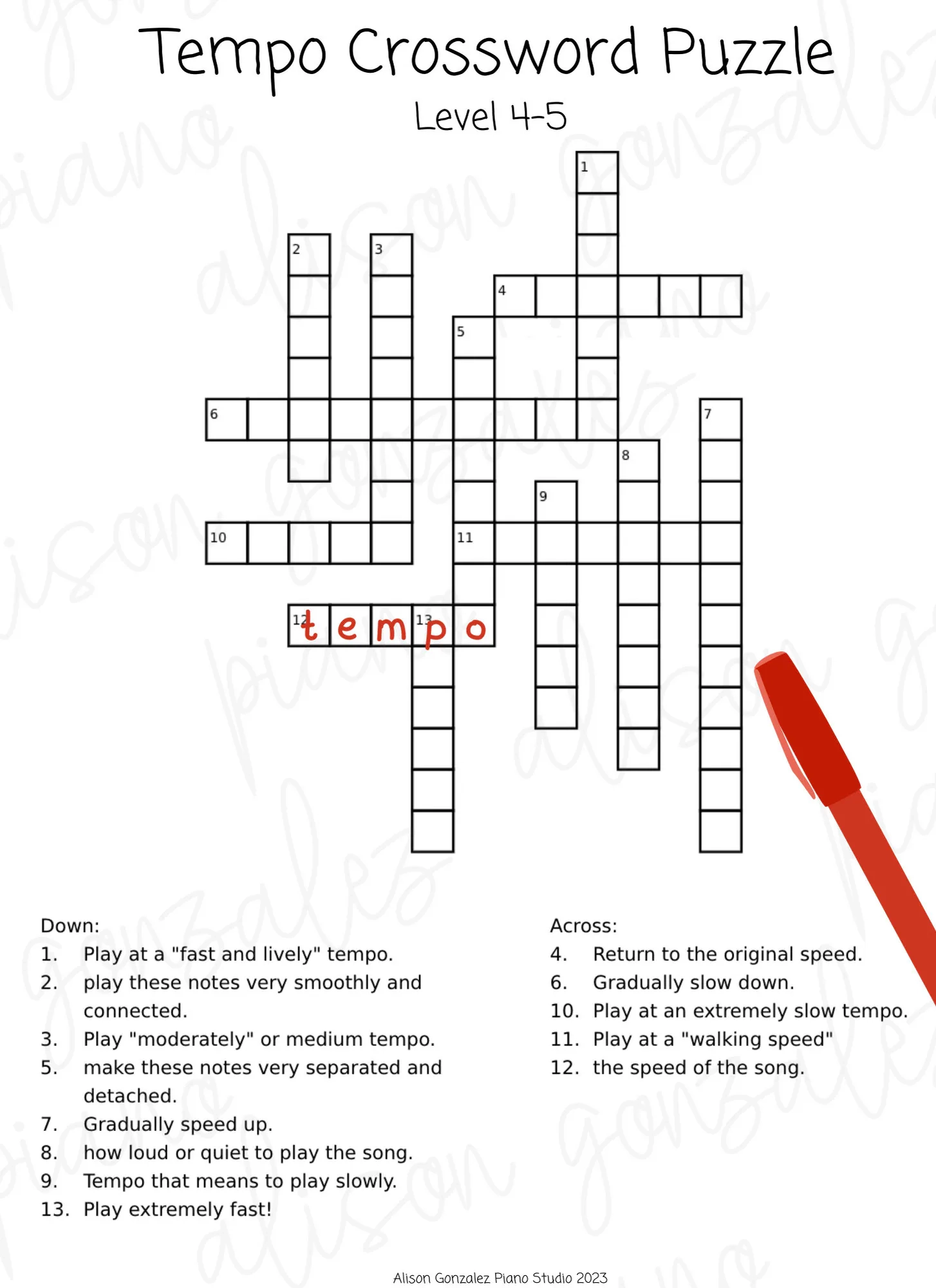 Printable Music Crossword Puzzles Printable Music Crossword Puzzles