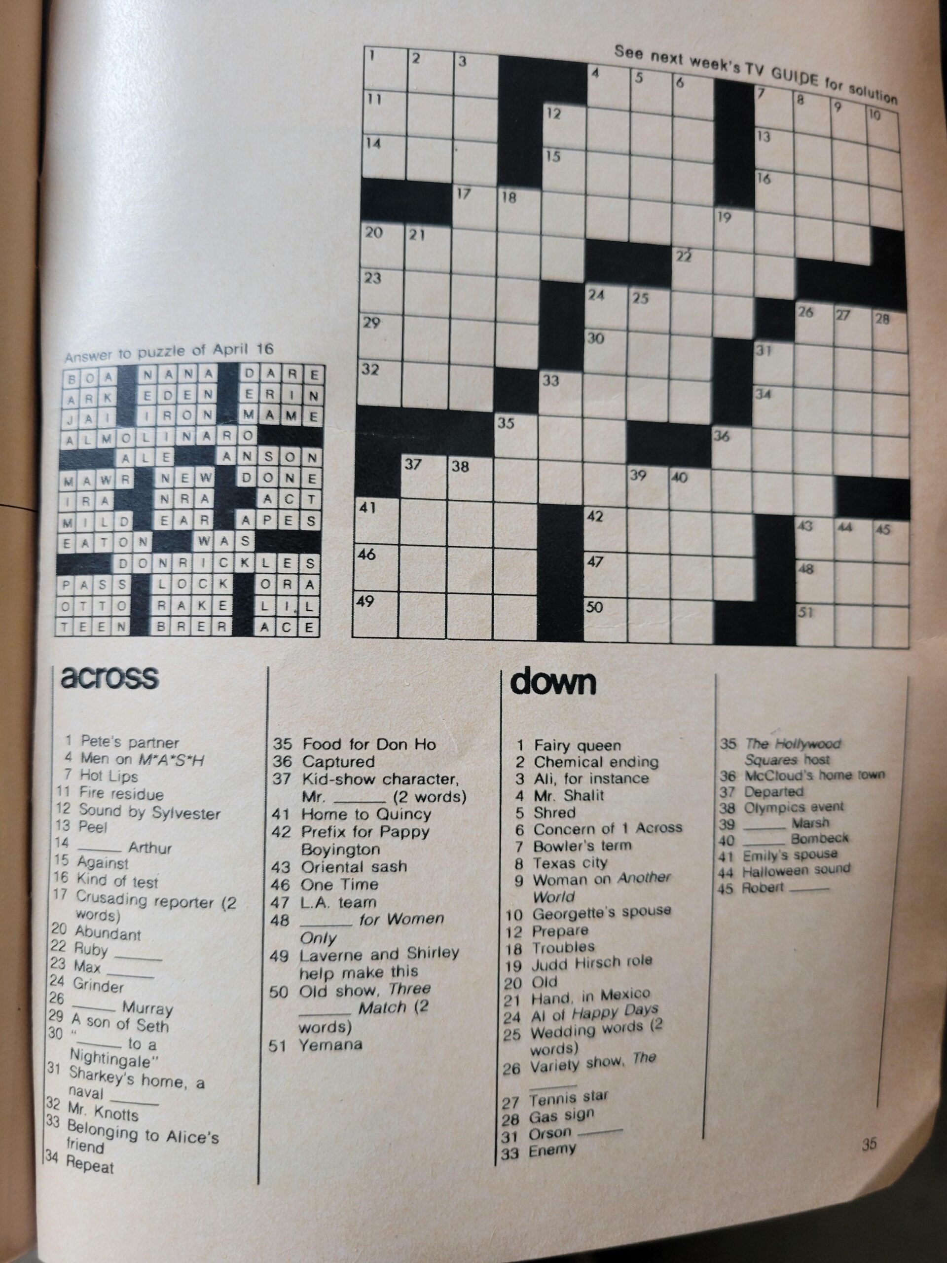 Printable Tv Guide Crossword Puzzles