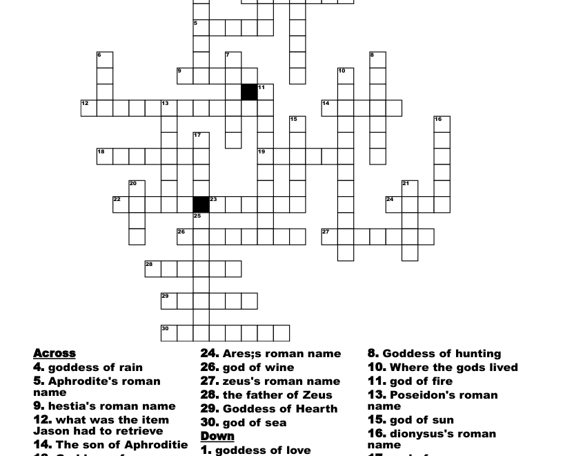 Myth Crossword Puzzle WordMint