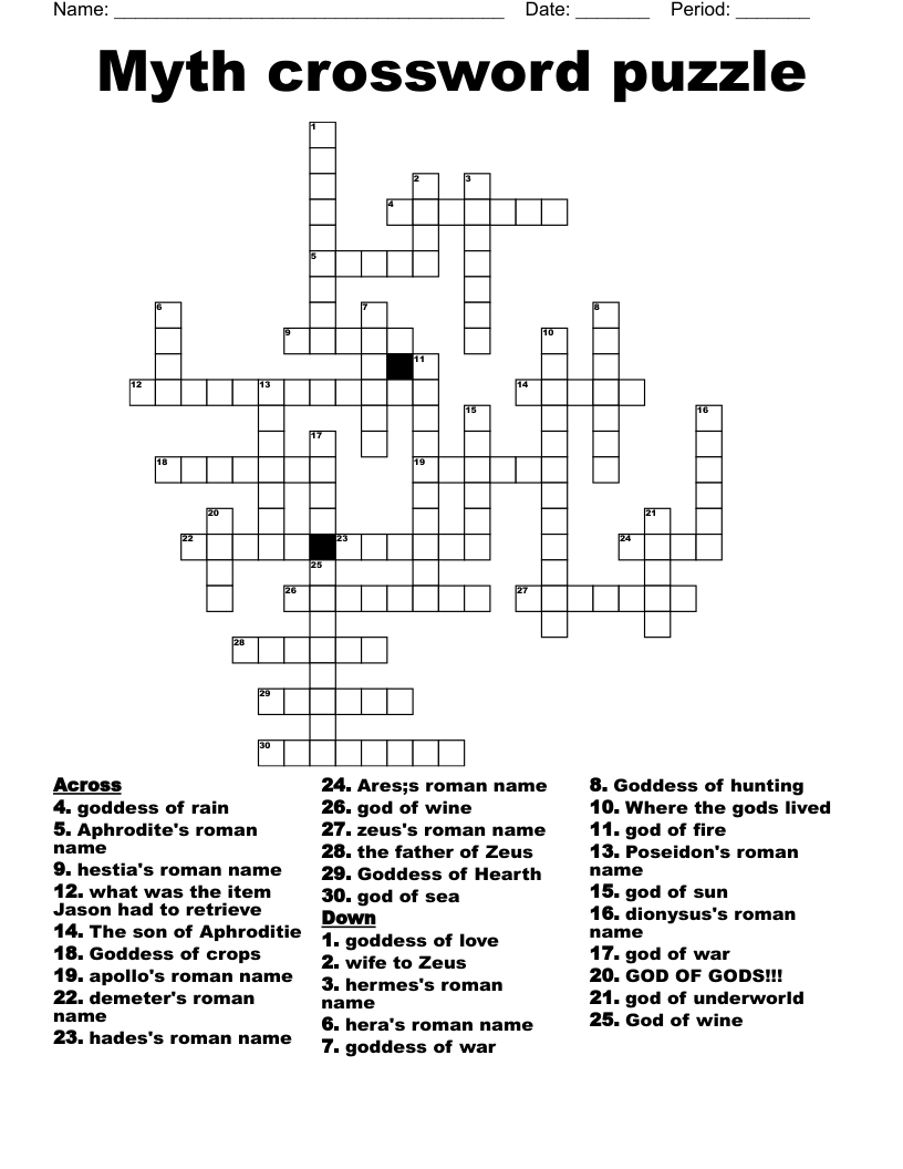 Myth Crossword Puzzle WordMint Myth Crossword Puzzle WordMint