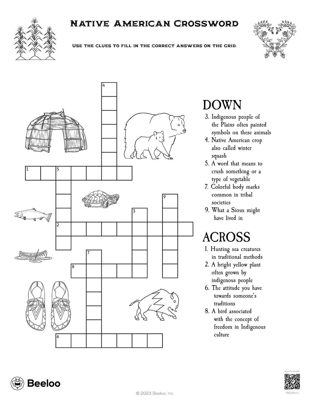 Native American Crossword Beeloo Printable Crafts And Activities For Kids