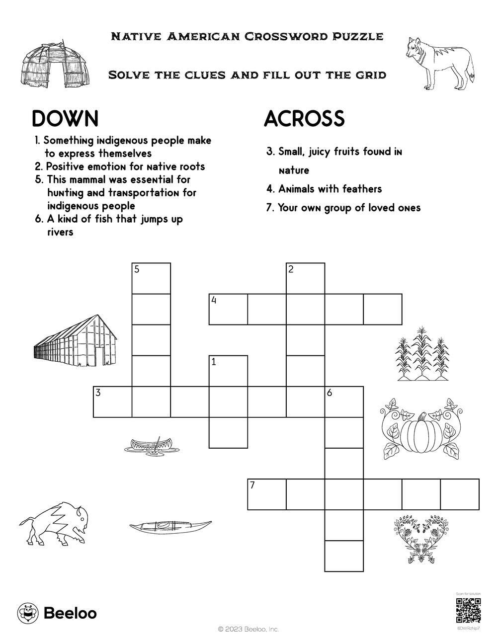 Native American Crossword Puzzle Beeloo Printable Crafts And Activities For Kids