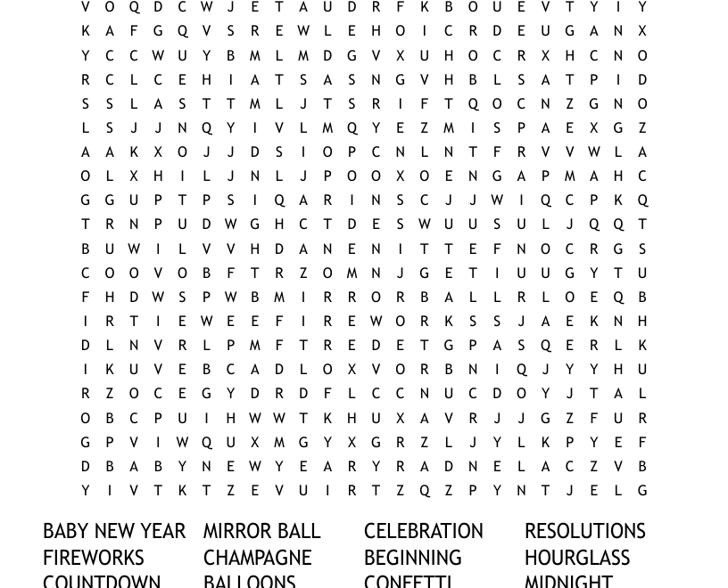 New Year s Crossword Puzzle Word Search WordMint
