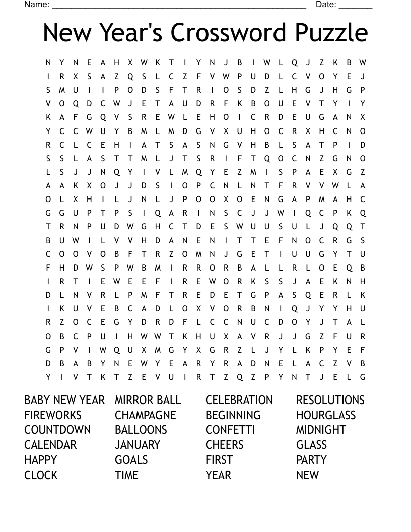 New Year s Crossword Puzzle Word Search WordMint