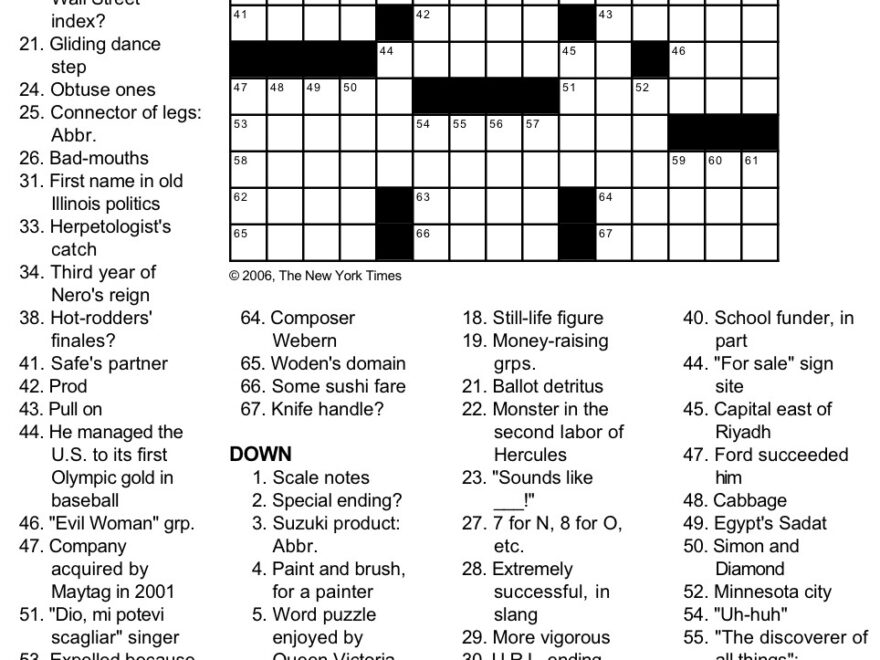New York Times Crossword Puzzle By George Barany And Michael Shteyman