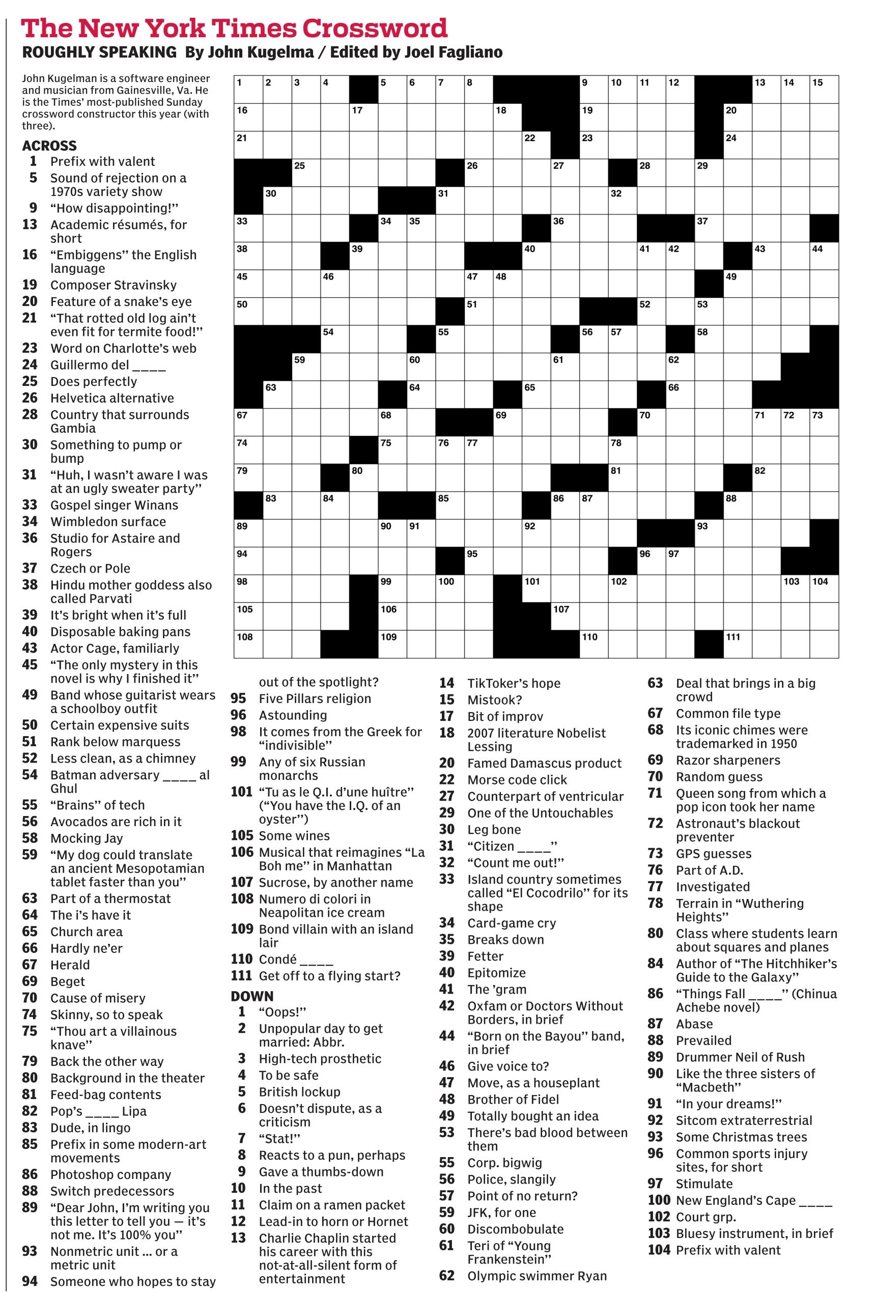 Printable Ny Daily News Crossword Puzzle
