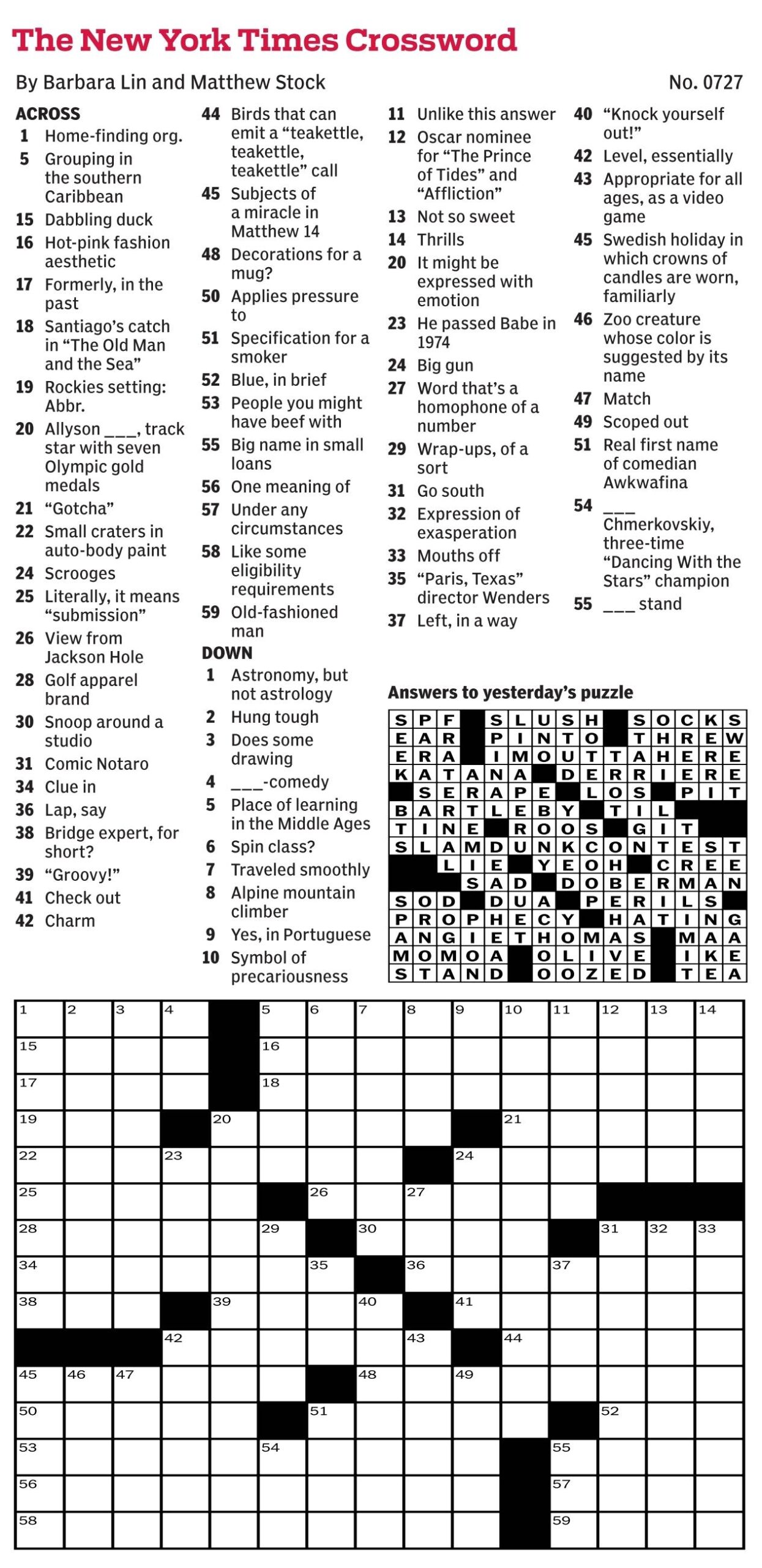 Daily Crossword Printable With Answers