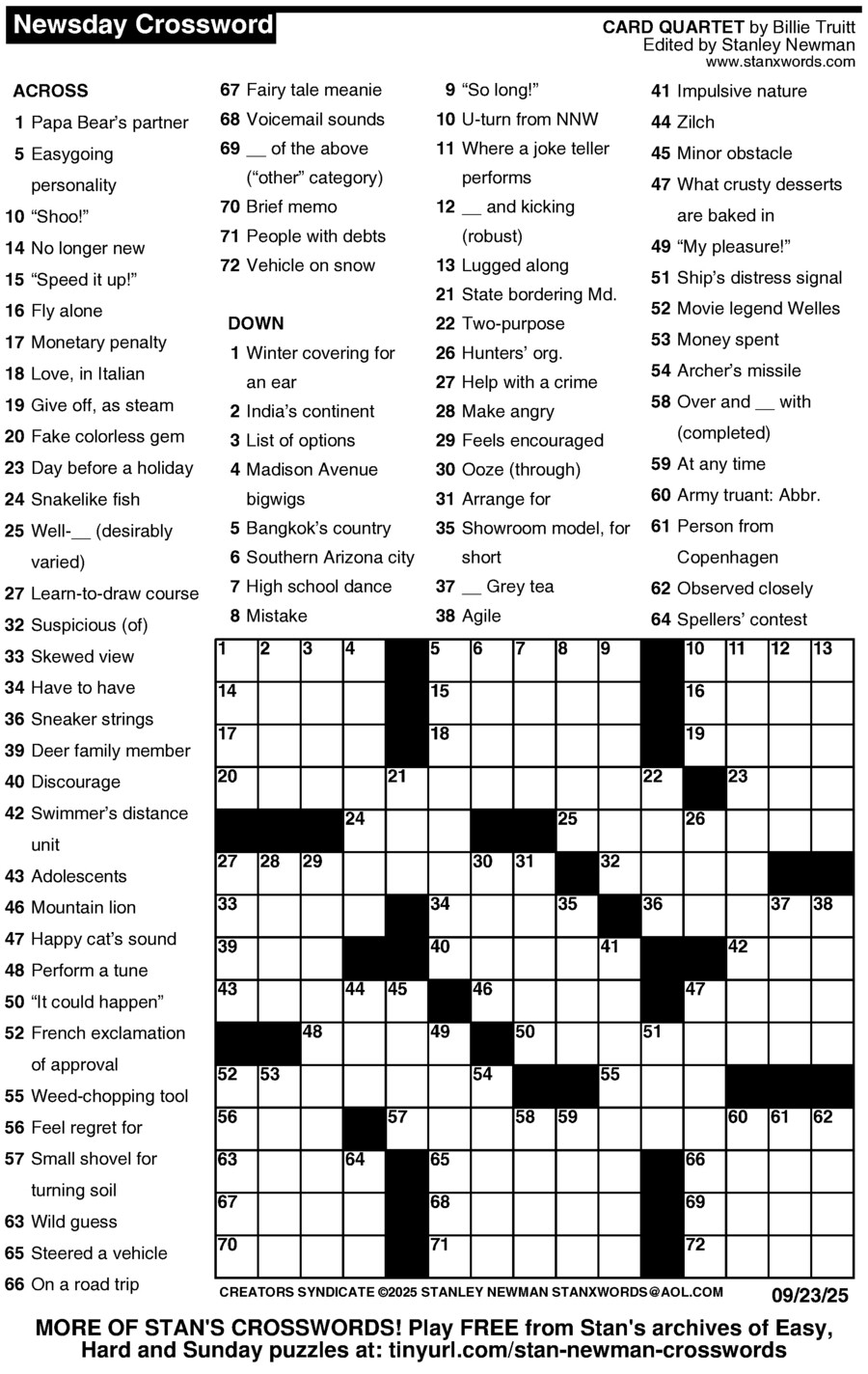 Newsday Crossword Puzzle Creators Syndicate