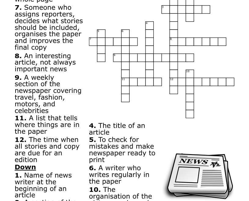 Newspapers Crossword WordMint