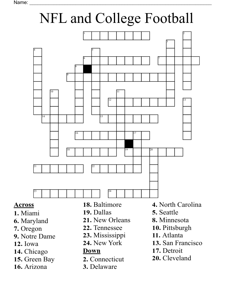 NFL And College Football Crossword WordMint NFL And College Football Crossword WordMint