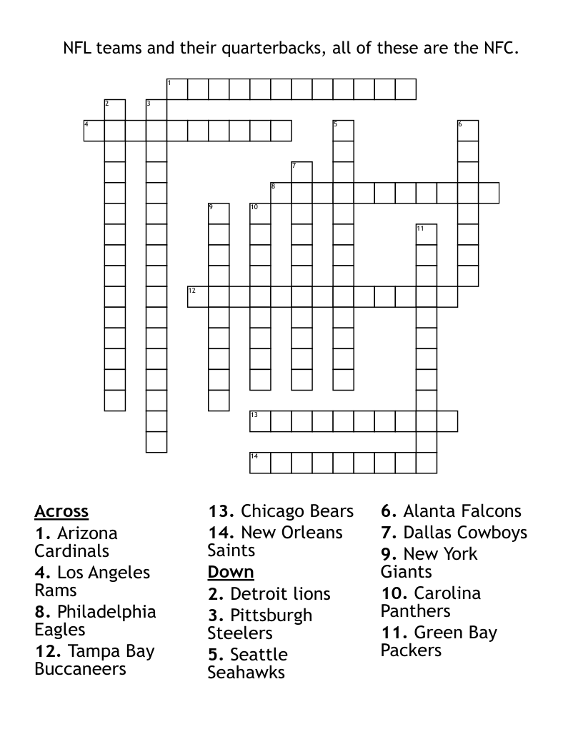 Nfl Teams Crossword Puzzle Printable