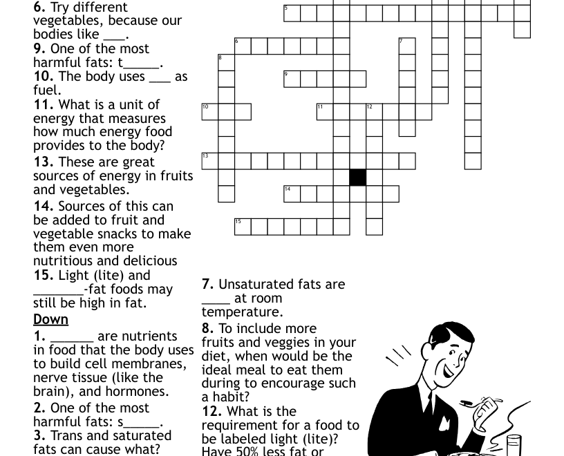 Nutrition Crossword Puzzle WordMint