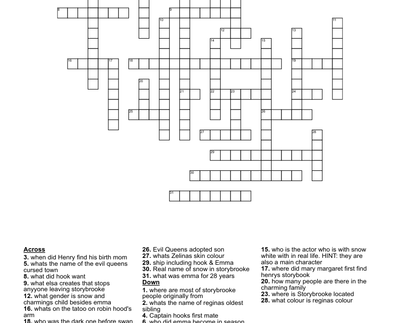 Once Upon A Time Crossword WordMint