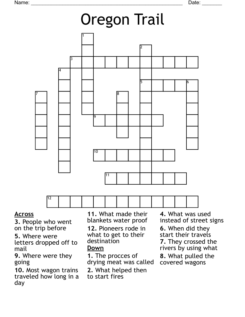 Oregon Trail Crossword WordMint