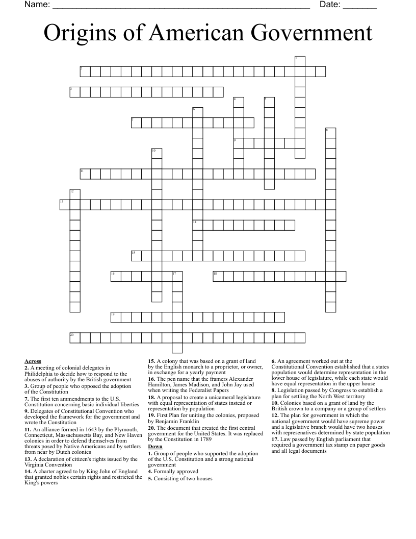 Origins Of American Government Crossword WordMint Origins Of American Government Crossword WordMint