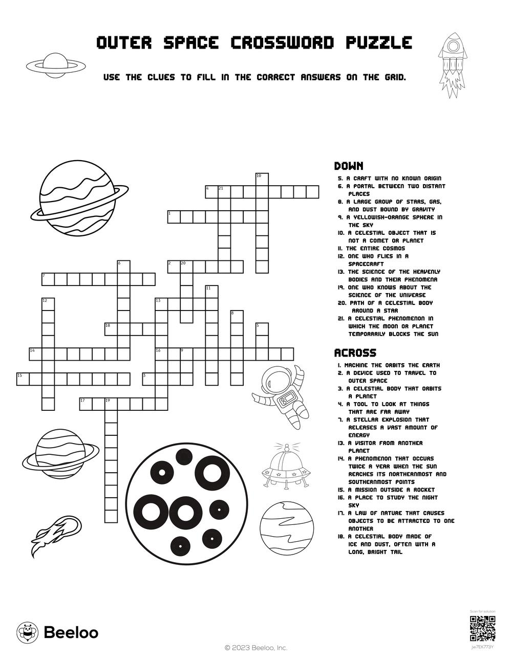 Outer Space Crossword Puzzle Beeloo Printable Crafts And Activities For Kids