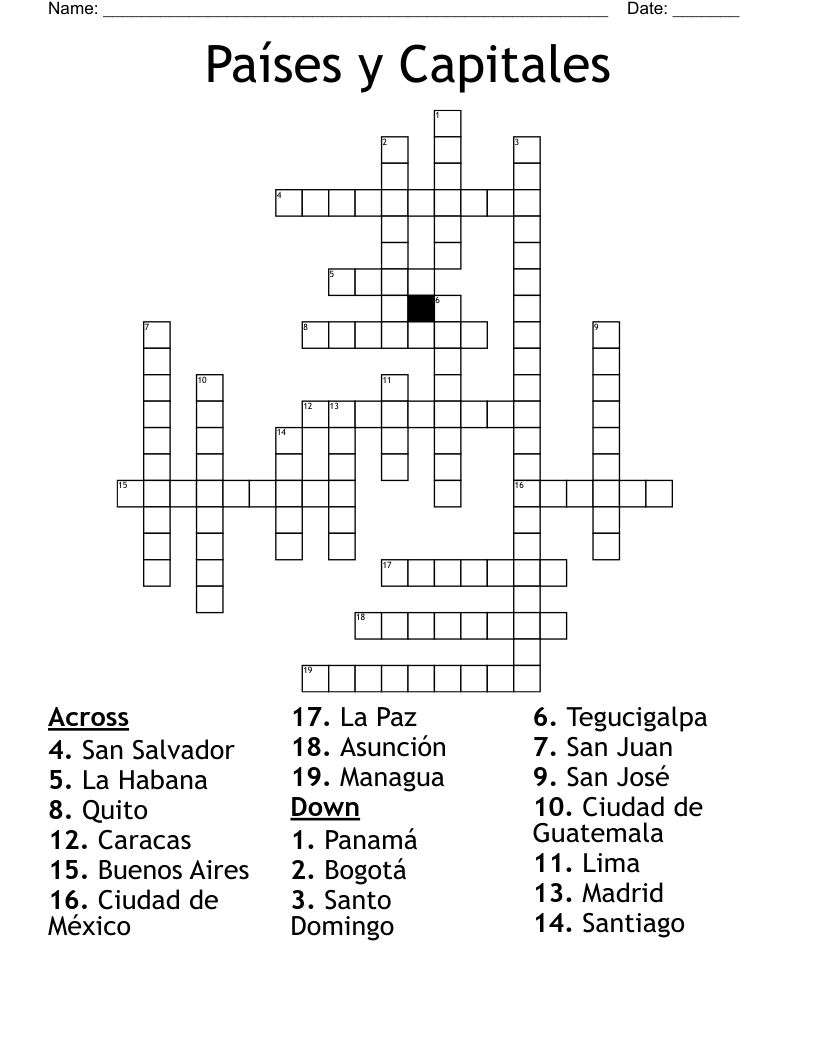 Pa ses Y Capitales Crossword WordMint Pa ses Y Capitales Crossword WordMint