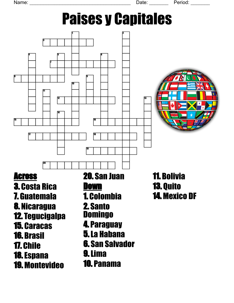 Paises Y Capitales Crossword WordMint Paises Y Capitales Crossword WordMint