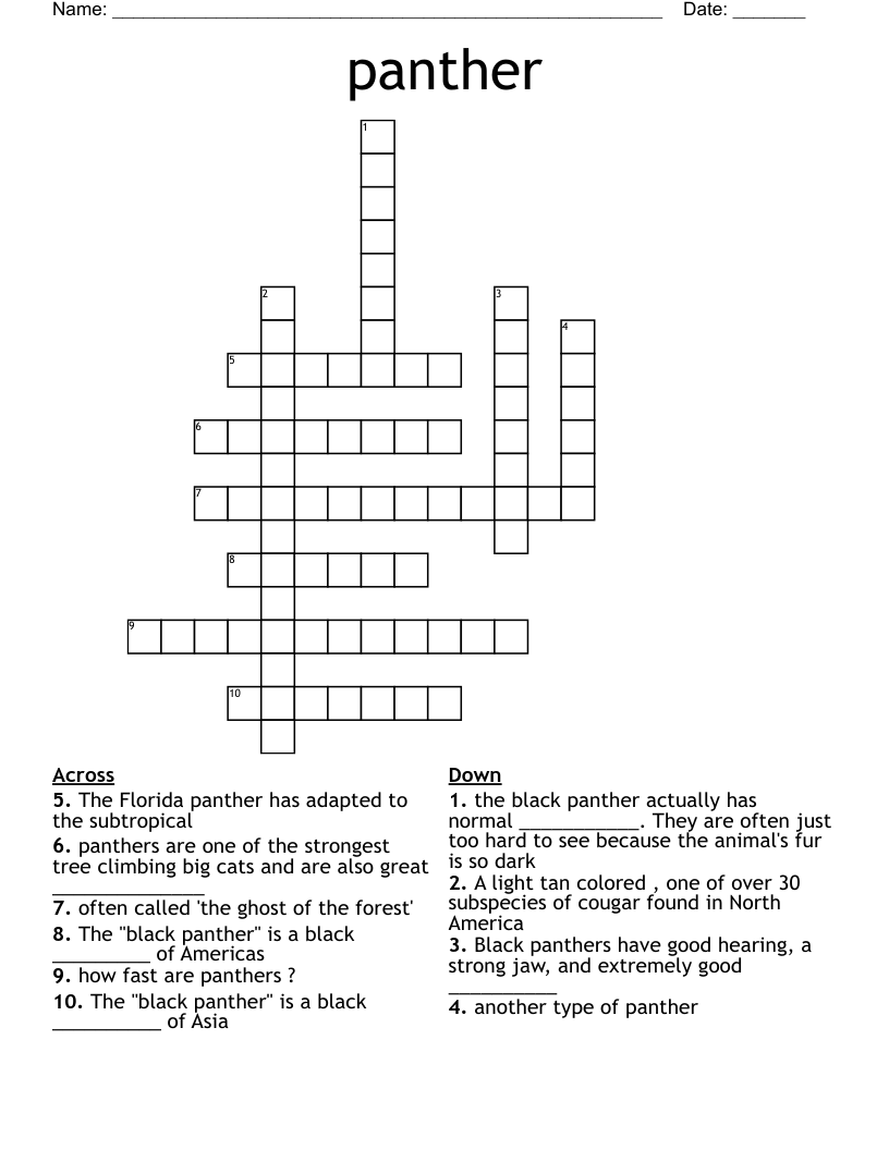 Printable Black Panther Crossword Puzzle