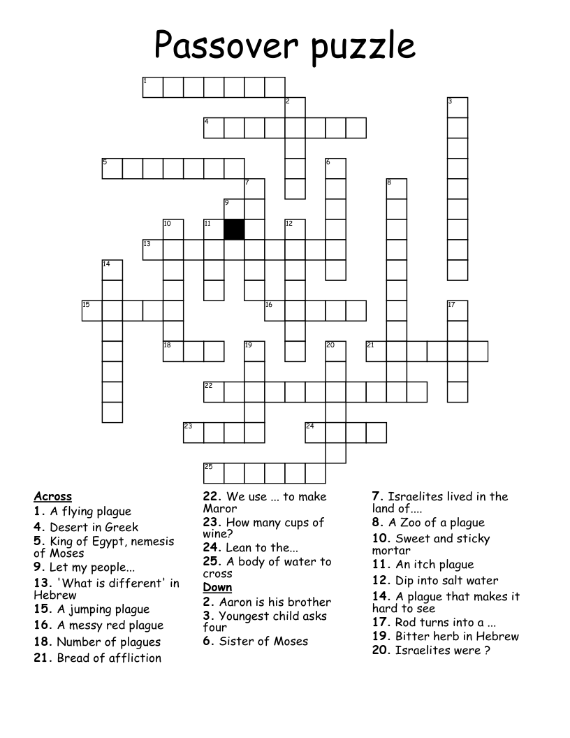 Passover Puzzle Crossword WordMint