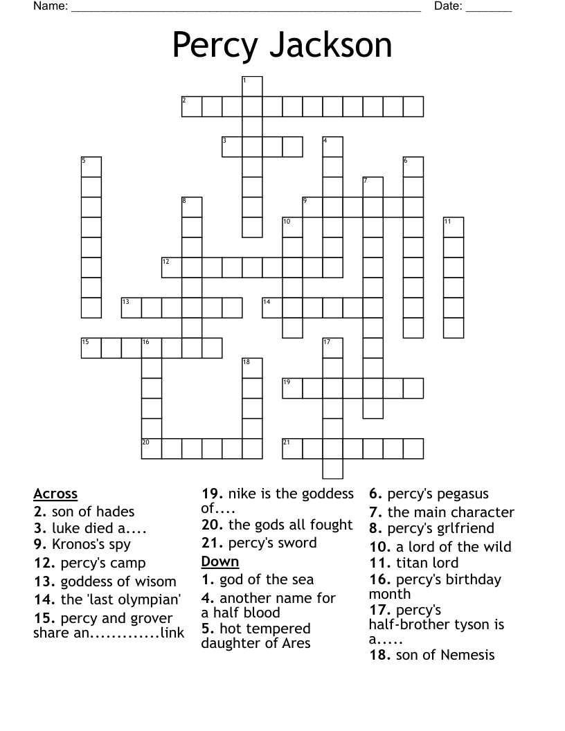 Percy Jackson Crossword Puzzle Printable