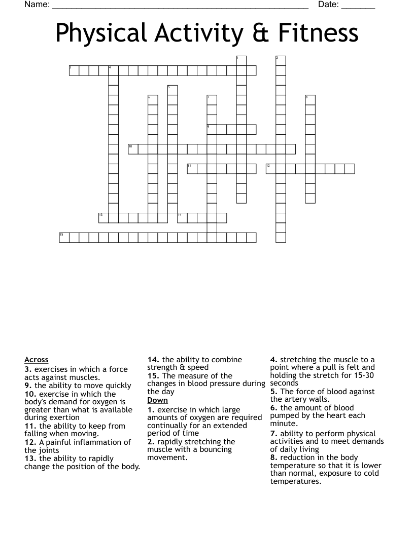 Fitness Crossword Printable