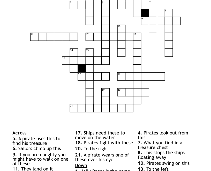 Pirate Crossword Puzzle WordMint