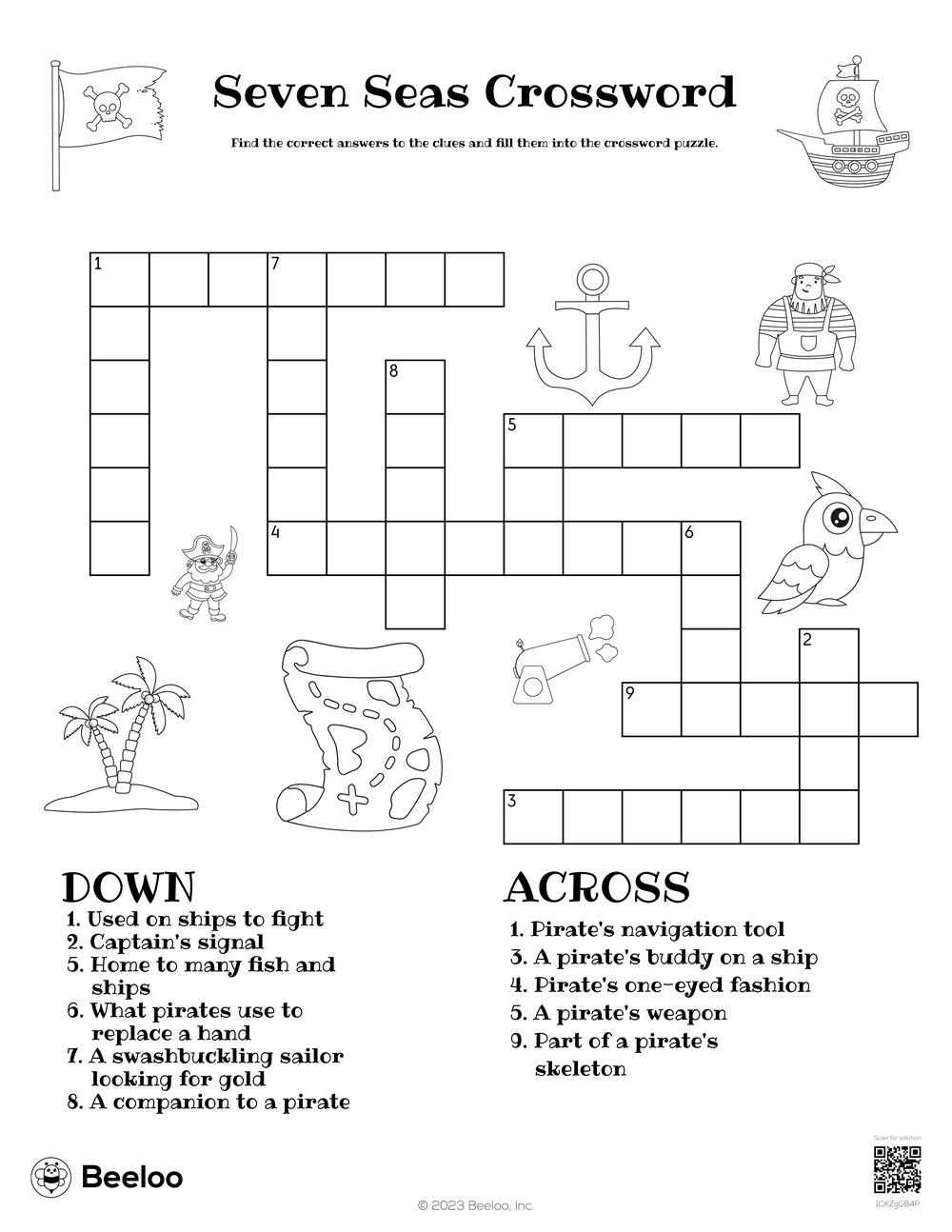 Pirate Crossword Puzzle Printable