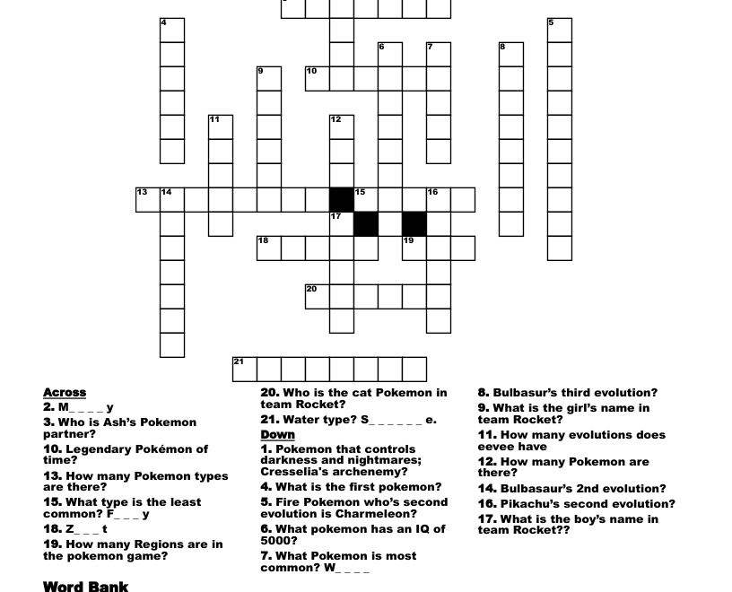 Pok mon Crossword WordMint