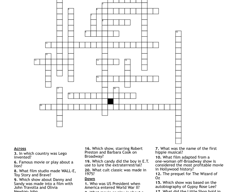 Pop Culture Crossword WordMint