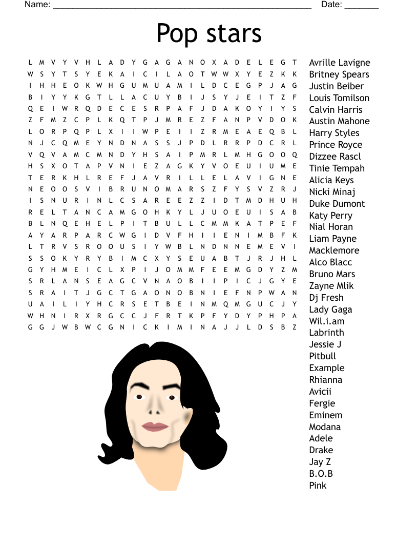 Pop Stars Word Search WordMint