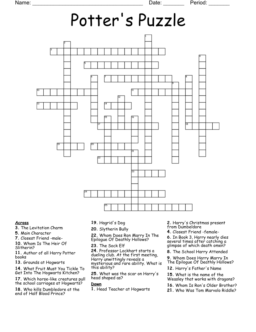 Printable Harry Potter Crossword Puzzles