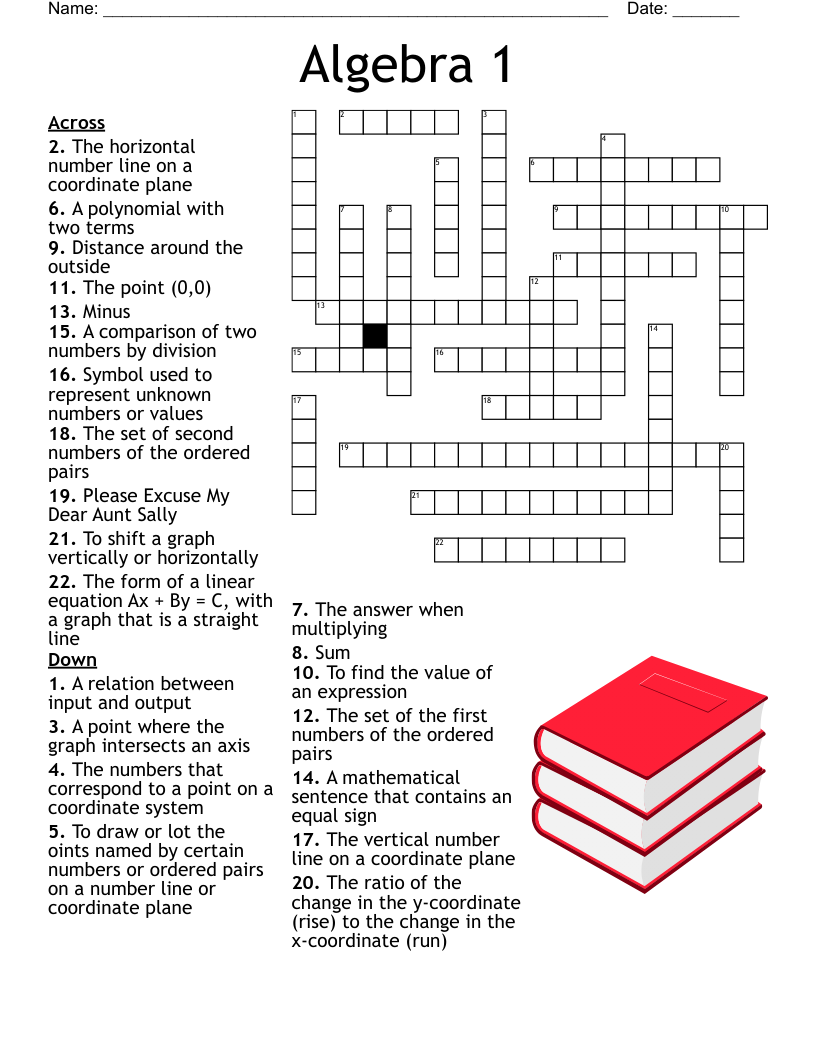 Pre Algebra Crossword Puzzle WordMint