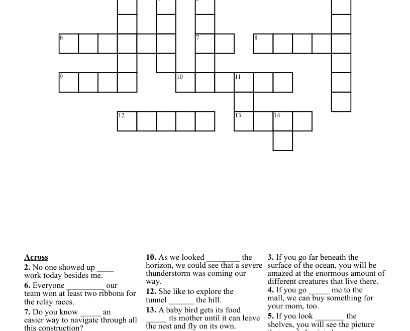 PREPOSITION CROSSWORD PUZZLE WordMint