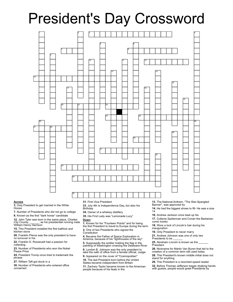 President Crossword Printables