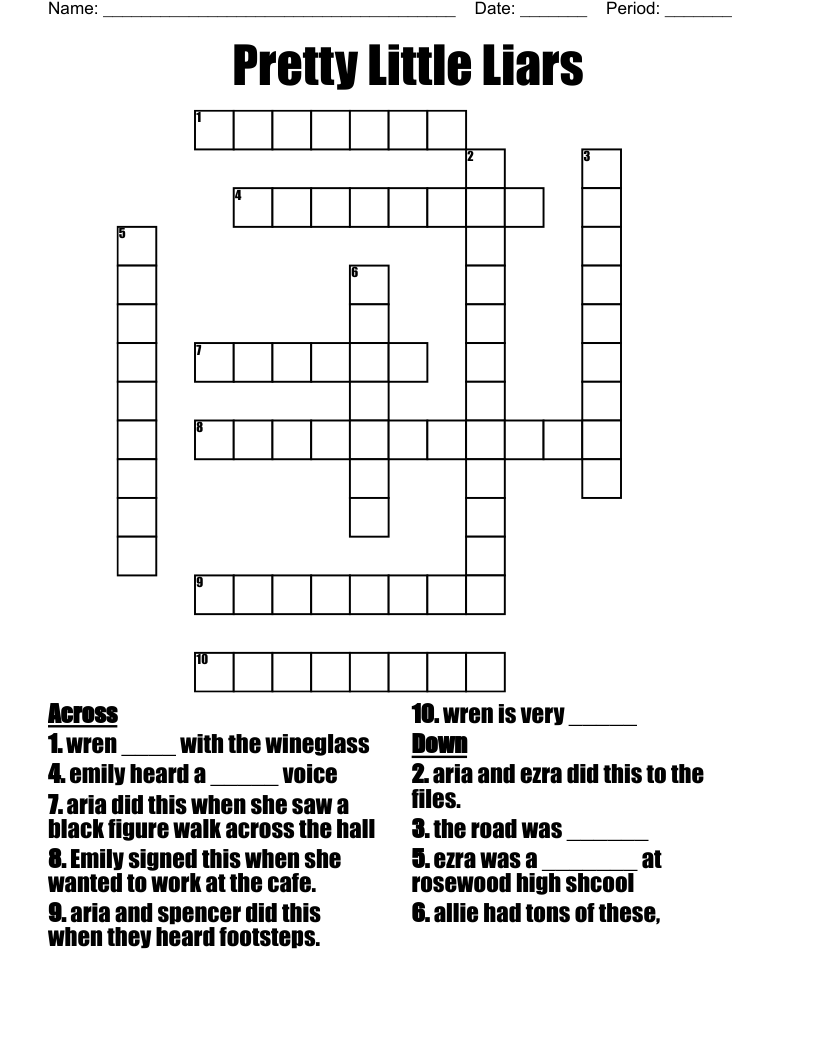 Pretty Little Liars Crossword WordMint