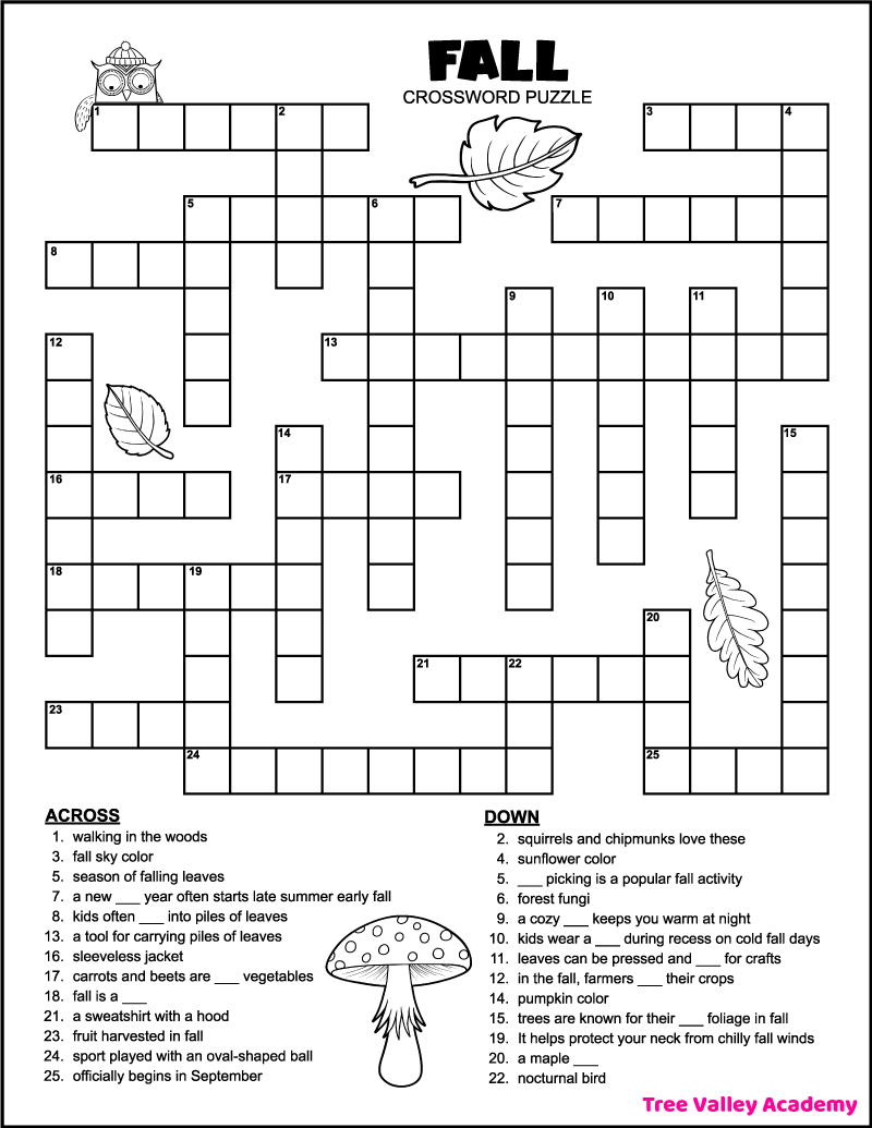 Printable 4th Grade Fall Crossword Puzzle Tree Valley Academy Printable 4th Grade Fall Crossword Puzzle Tree Valley Academy