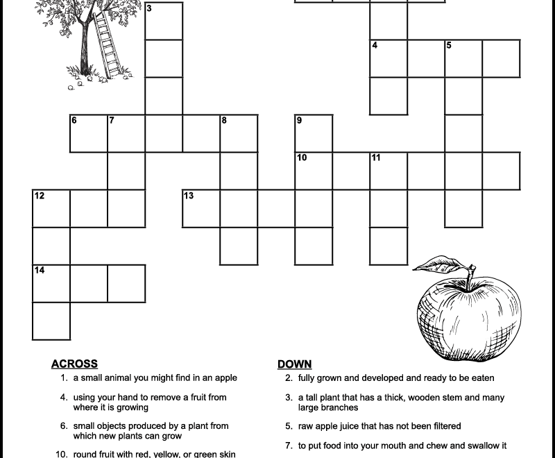Printable Apple Crossword Puzzle For Kids Tree Valley Academy