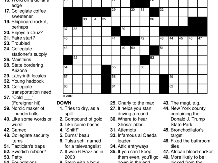 Printable Crossword Puzzle 95 School Supplies Beekeeper Crosswords