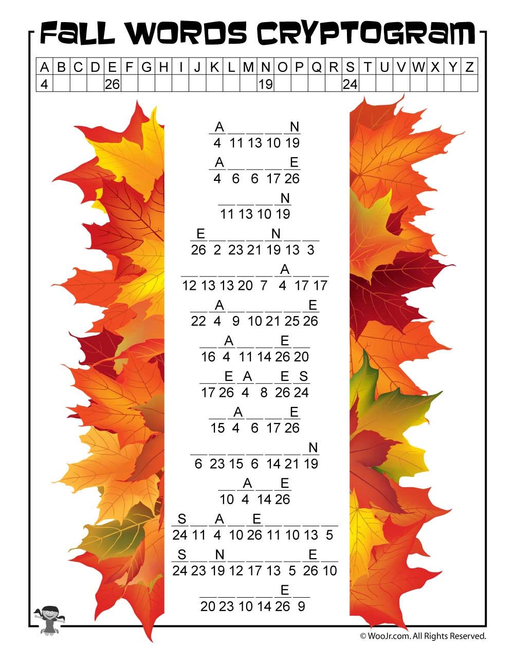 Fall Crossword Free Printable Kids