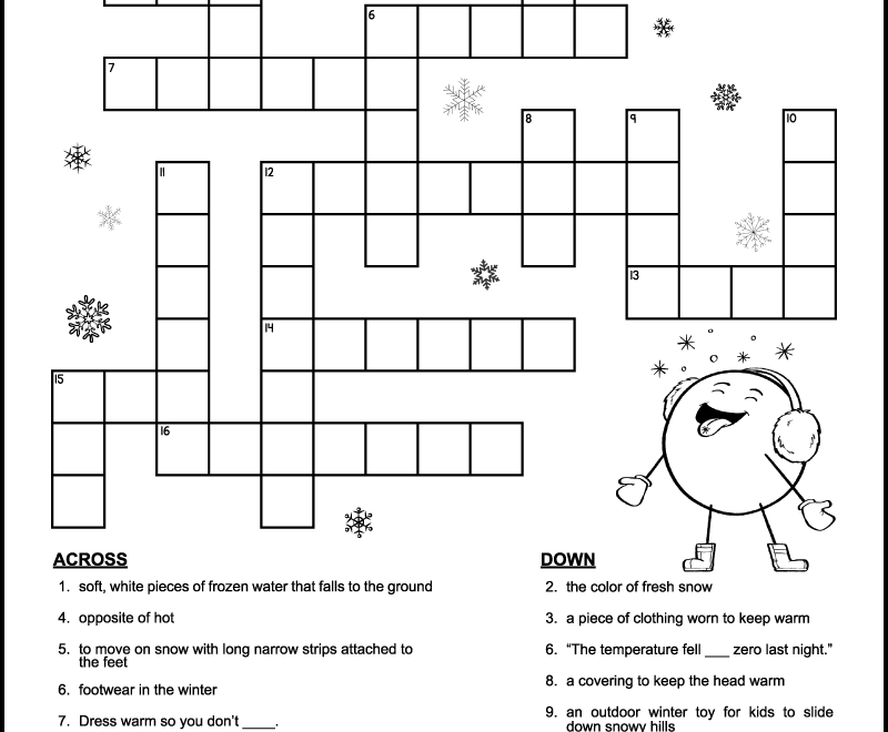 Printable Winter Crossword Puzzles For Kids Tree Valley Academy