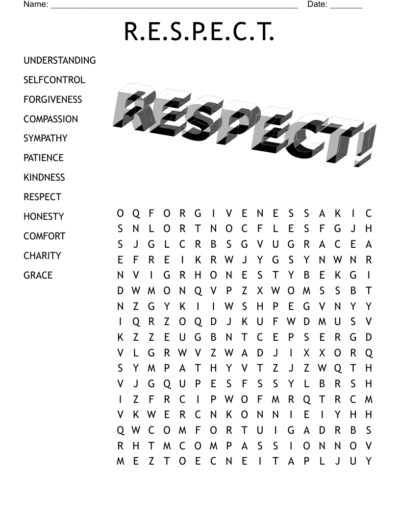 Respect Crossword Puzzle Printable