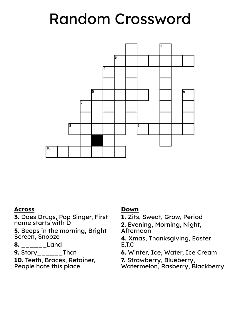 Random Crossword Printable Random Crossword Printable