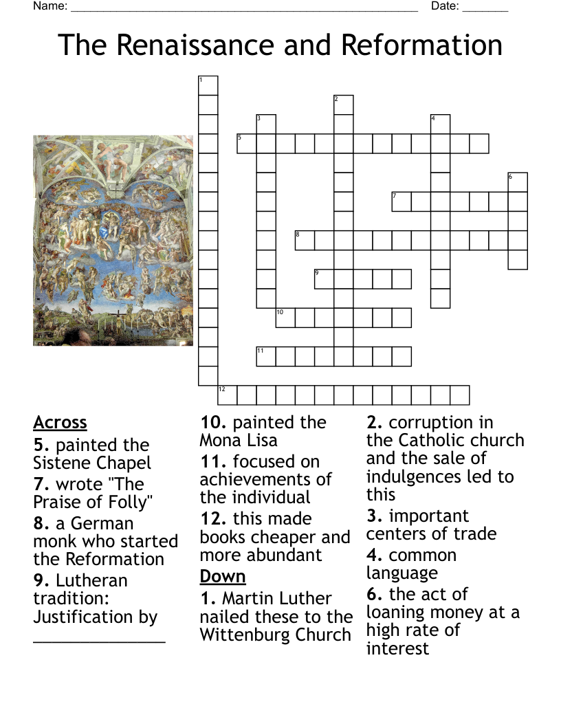 Renaissance Crossword Puzzle WordMint