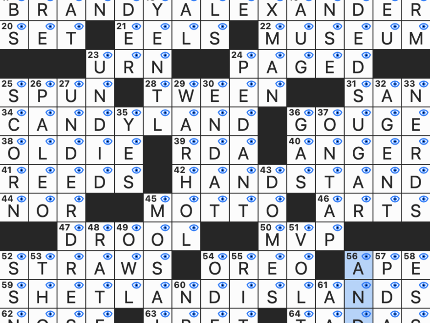 Rex Parker Does The NYT Crossword Puzzle Dessert Cocktail With Cr me De Cacao MON 5 12 25 Scottish Archipelago West Of Norway Noted Painter Of Soup Cans Jazz Singer s Improvised